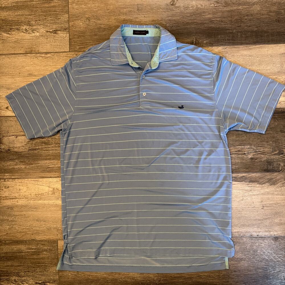 Southern Marsh Polo Shirt Mens Large Blue White Striped Short Sleeves Preppy